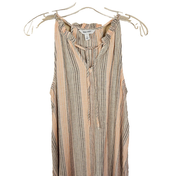 Nine West Linen Tiered Peasant Maxi Dress Halter Striped Cottage Coastal Chic S - Picture 10 of 16